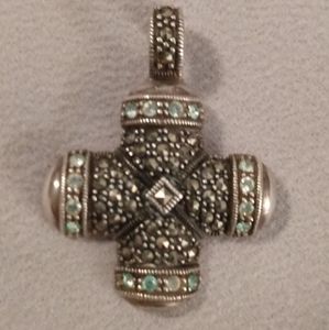 Vintage Marcasite .925 and Topaz Cross Pendant